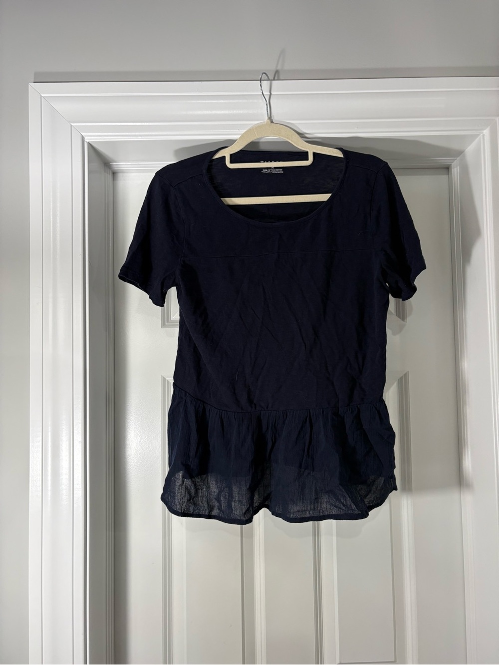 Talbots Women's Navy Short Sleeve Peplum Top